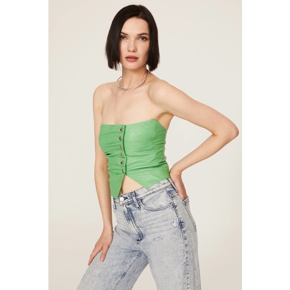 Retrofete Tops - Retrofête Joelle Blouse Leather Ruched Strapless Green Size M